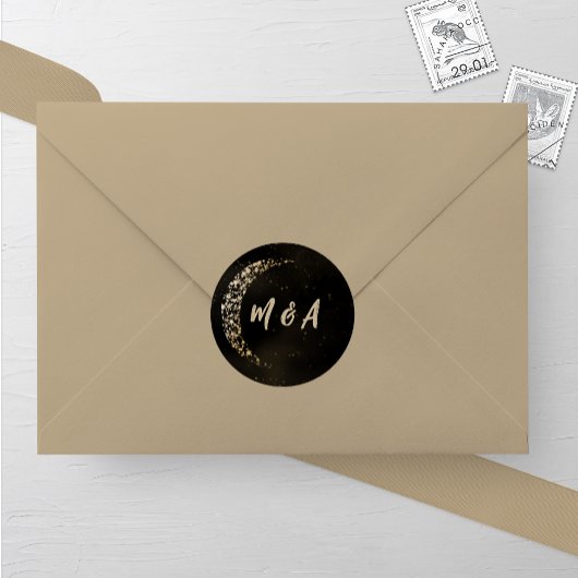 Zwart en Gouden Maan en Achterhuwelijk Ronde Sticker