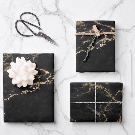 Zwart en gouden marmer inpakpapier vel (Voorkant)