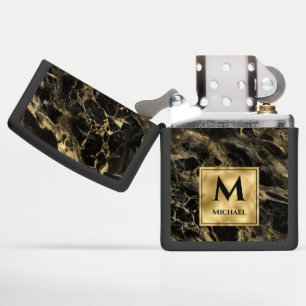 Zwart en Gouden Marmer Monogram Elegante Luxe