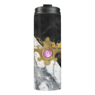 Zwart en gouden marmeren edelsteen monogram thermosbeker