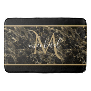 Zwart en gouden marmeren monogram elegante luxe badmat