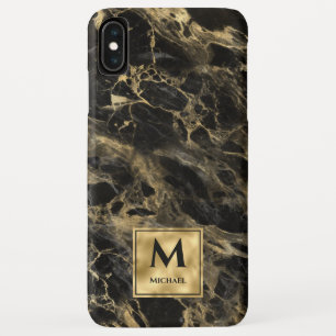 Zwart en gouden marmeren monogram elegante luxe iPhone XS max hoesje
