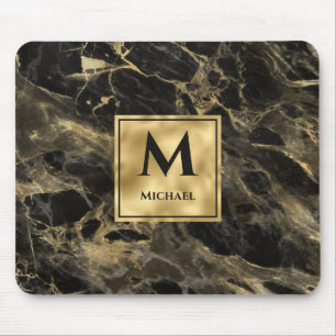 Zwart en gouden marmeren monogram elegante luxe muismat