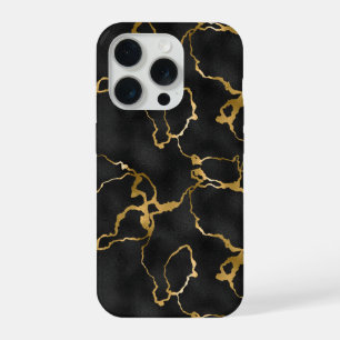 Zwart en gouden marmeren patroon iPhone 15 pro hoesje