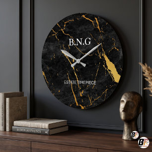 Zwart en gouden marmeren zakelijk logo grote klok