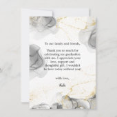 Zwart en gouden modern fotoscript Afstuderen Bedankkaart (Achterkant)