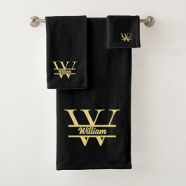 Zwart en gouden monogram | Elegant initiaal schrif Bad Handdoek