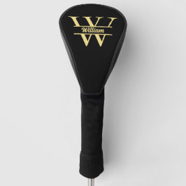 Zwart en gouden monogram | Elegant initiaal script Golfheadcover