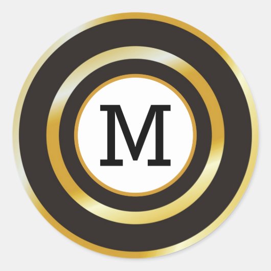 Zwart en gouden Monogram initiaal Ronde Sticker (Voorkant)