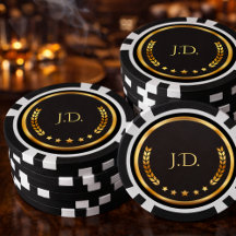Zwart en gouden monogram laurierkrans Casino Nacht