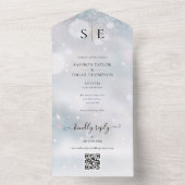 Zwart en gouden monogram QR-code wintertrouw All In One Uitnodiging (Binnen)