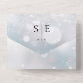 Zwart en gouden monogram QR-code wintertrouw All In One Uitnodiging (Achterkant)