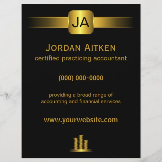 Zwart en Gouden Munten 8.5"x 11"Accountant Flyers (Voorkant)