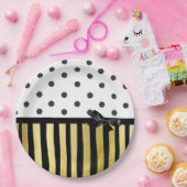 Zwart en gouden Polka Dot Gestreept Papier Bord (Feest)