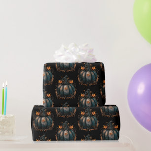 Zwart en gouden pompoenbladerenpatroon Halloween Cadeaupapier