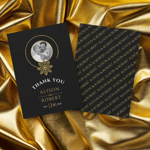 Zwart en gouden sieraden geïnspireerd lijst & init bedankkaart