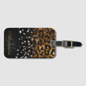 Zwart en Gouden Sparkle Leopard Print Bagagelabel (Voorkant (horizontaal))