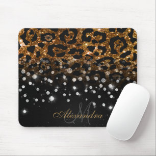 Zwart en Gouden Sparkle Leopard Print Muismat