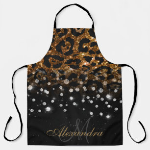 Zwart en Gouden Sparkle Leopard Print Schort