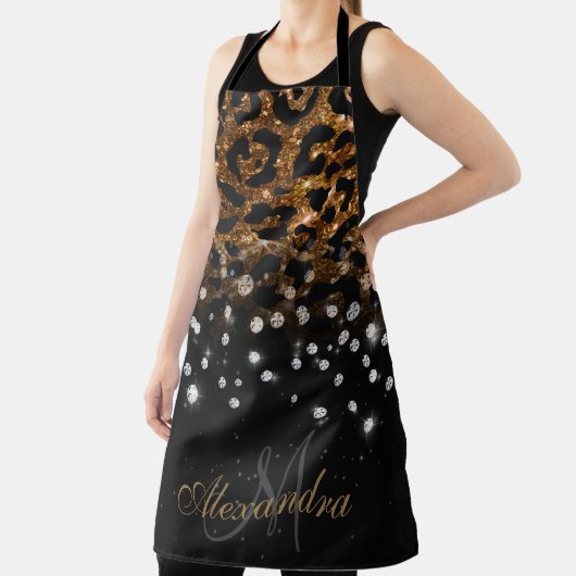 Zwart en Gouden Sparkle Leopard Print Schort (Insitu)