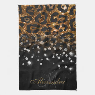 Zwart en Gouden Sparkle Leopard Print Theedoek