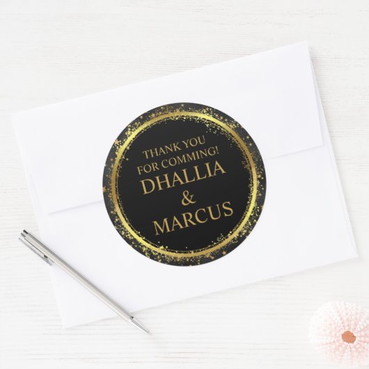 Zwart en gouden sterren Gothic Pattern Ronde Sticker (Envelop)