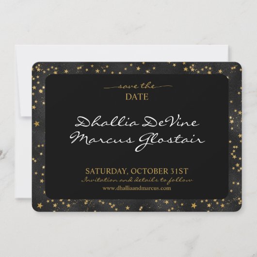 Zwart en gouden sterren Gothic Pattern Save The Date (Voorkant)