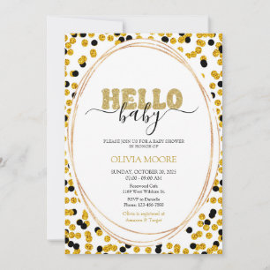 Zwart en gouden stippen baby shower uitnodiging
