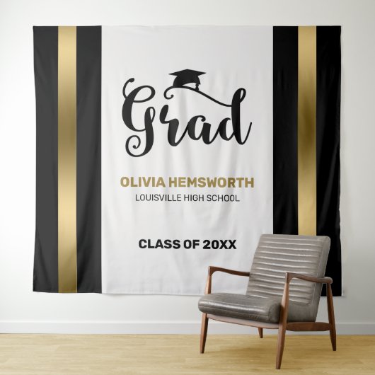 Zwart en gouden strepen Afstuderen Wandkleed (In Situ (horizontaal))