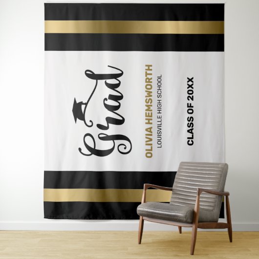 Zwart en gouden strepen Afstuderen Wandkleed (In situ)