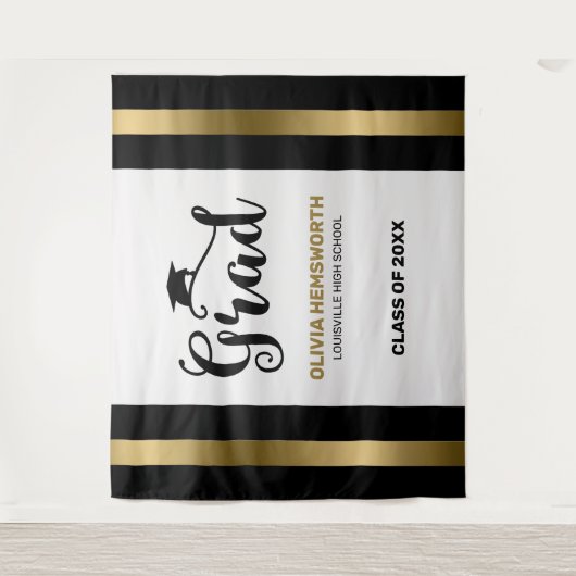 Zwart en gouden strepen Afstuderen Wandkleed (Voorkant)