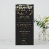 Zwart en gouden string lampjes dank u plaats kaart (Staand voorkant)
