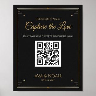 Zwart en gouden trouw QR-code bord, Scan om te del Poster