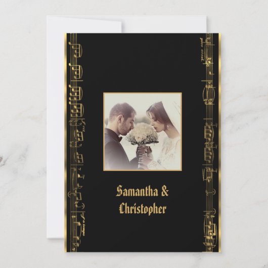 Zwart en gouden trouwfoto uitnodiging (Achterkant)
