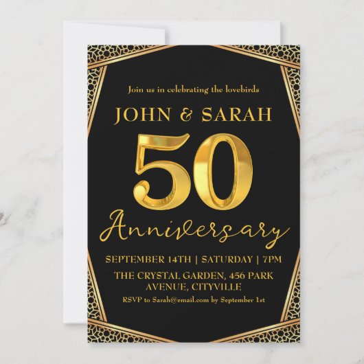 Zwart en gouden uitnodigingen voor 50-jarig jubile (Voorkant)