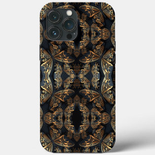 Zwart en gouden vlinder zonder naadloze pattren iPhone 13 pro max hoesje