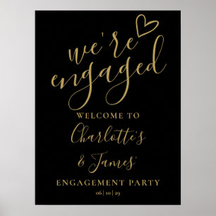 Zwart en gouden welkomstbord voor verlovingsfeestj poster