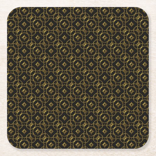 Zwart en goudglanzend geometrisch patroon elegant vierkante kartonnen onderzetter (Voorkant)
