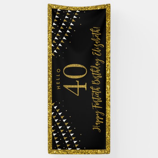 Zwart en goudglitter 40 Hallo Spandoek (Verticaal)