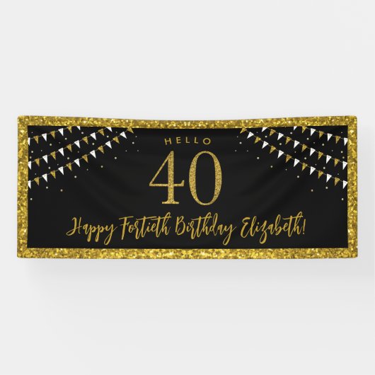 Zwart en goudglitter 40 Hallo Spandoek (Horizontaal)