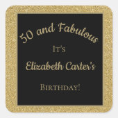 Zwart en goudglitter 50 en feestdag vierkante sticker (Voorkant)