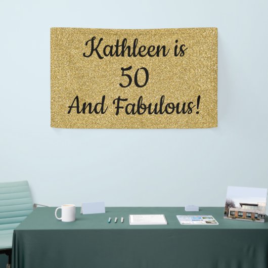 Zwart en goudglitter 50 jaar en feestdag spandoek (Beurs)