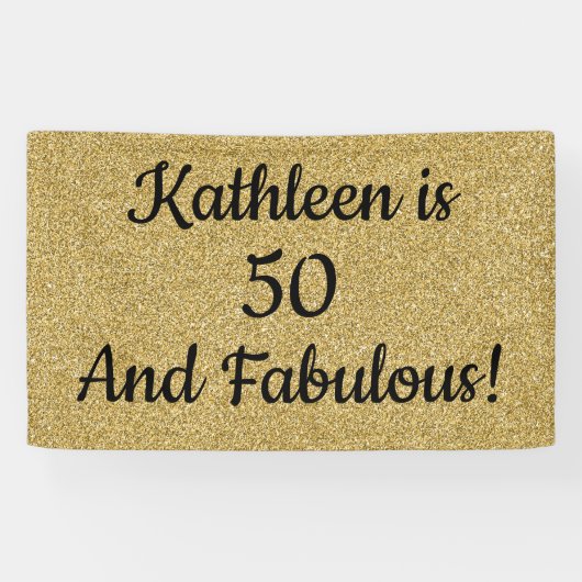 Zwart en goudglitter 50 jaar en feestdag spandoek (Horizontaal)