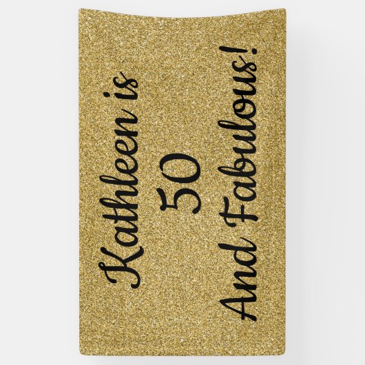 Zwart en goudglitter 50 jaar en feestdag spandoek (Verticaal)