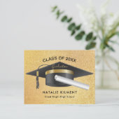 Zwart en goudglitter Afstuderen Pet Afstuderen Aankondigingskaart (Staand voorkant)