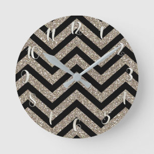 Zwart en goudglitter meisje Glam Glamor Chevron Ronde Klok