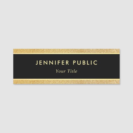 Zwart en goudglitter Moderne elegant op maat Naamplaatje (Voorkant)