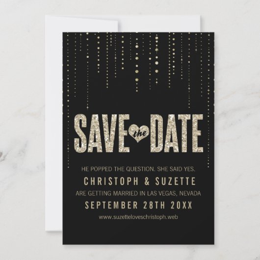 Zwart en goudglitter Opslaan datums Save The Date (Voorkant)