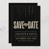Zwart en goudglitter Opslaan datums Save The Date (Voorkant / Achterkant)