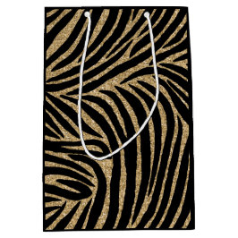 Zwart en goudglitter Zebra afdrukken Medium Cadeauzakje